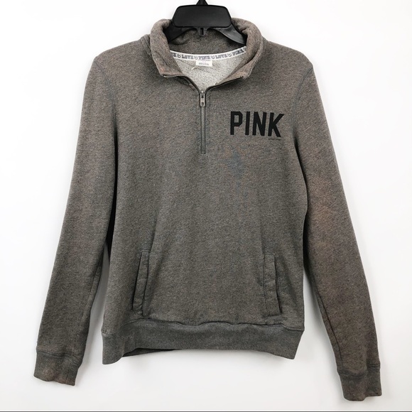 PINK Victoria's Secret Tops - VS PINK Pullover Sweatshirt 1/4 Zip Gray
